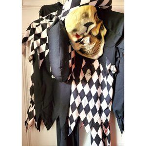 EVIL JESTER skull clown mask hat pants shirt Halloween Costume Child Large 10-12
